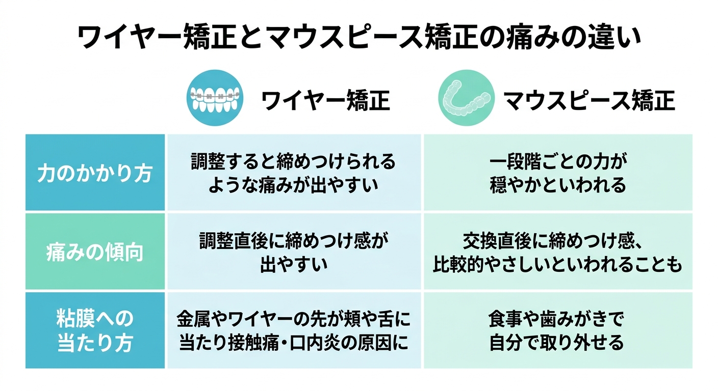 ワイヤー矯正とマウスピース矯正で痛みはどう違う？
