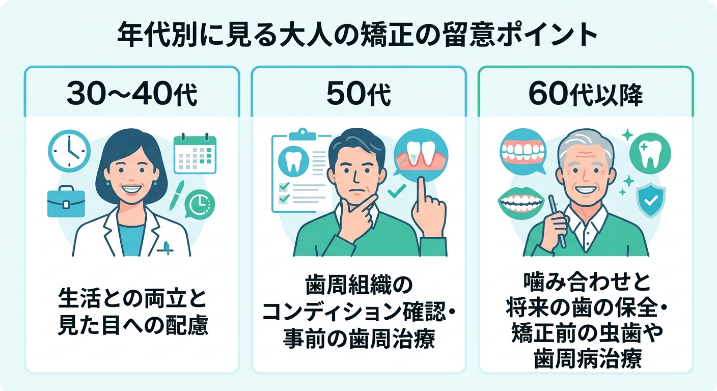 年代別に見る大人の矯正の留意点
