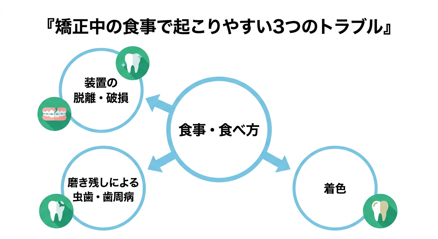 矯正中の食事で起こりやすい3つのトラブル