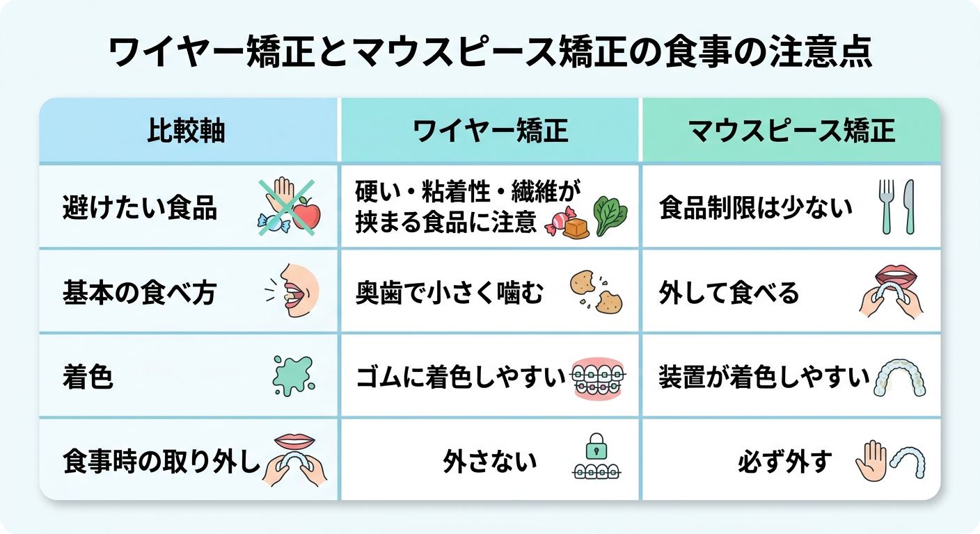 【装置別】歯科矯正中に避けたい食べ物・食べ方の注意点