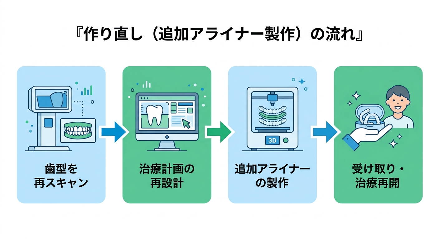 作り直し（追加アライナー製作）の一般的な流れ