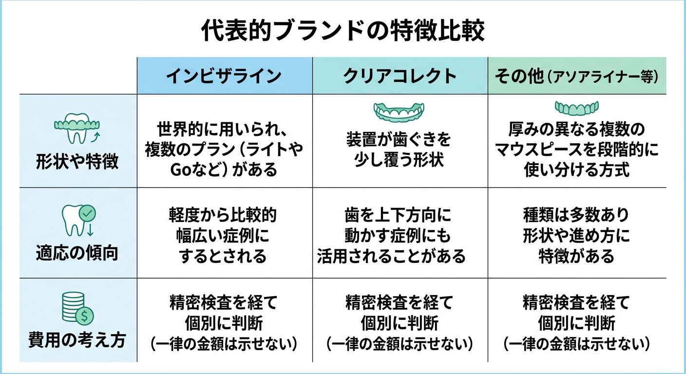 代表的なマウスピース矯正ブランドの特徴を中立に比較