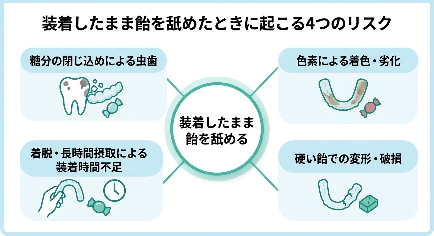 装着したまま飴を舐めるとどうなる?4つのリスク