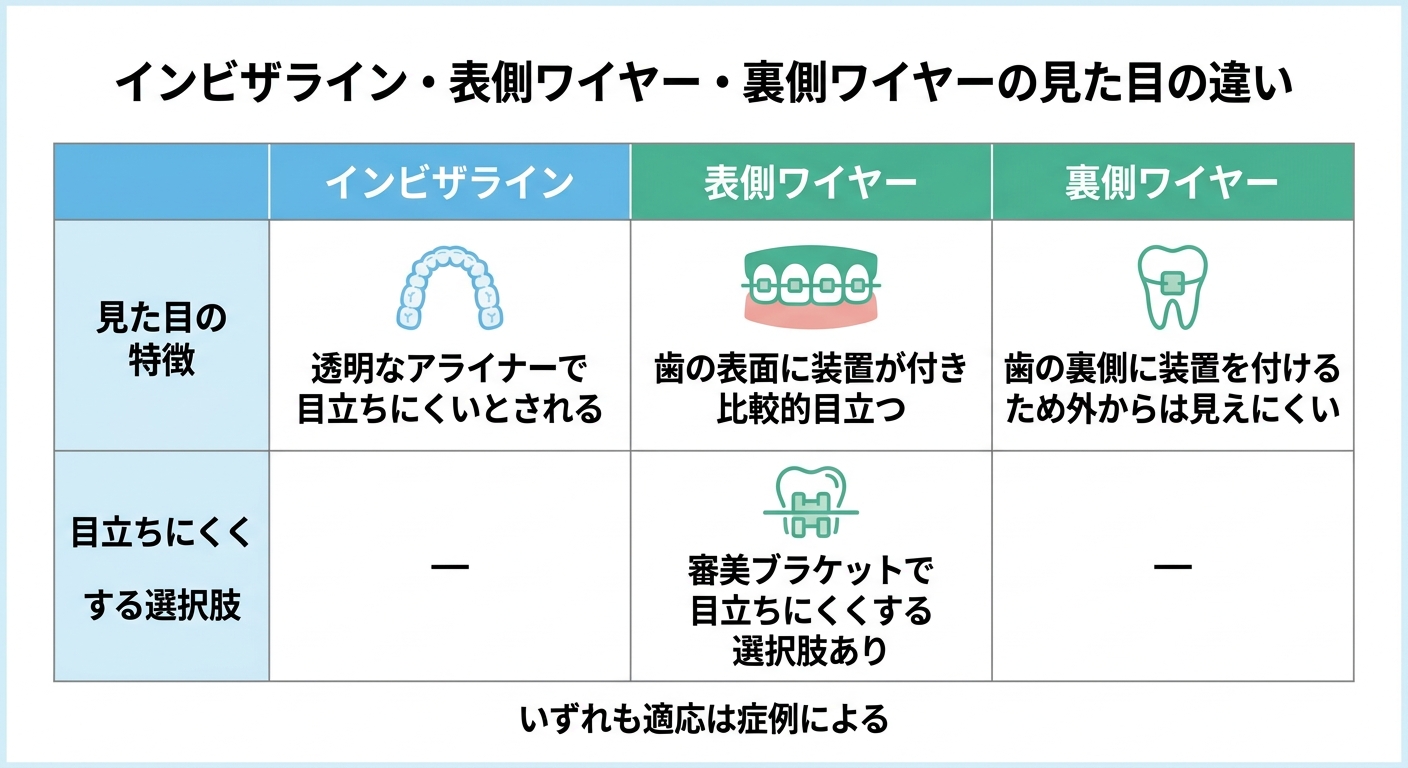 ワイヤー矯正にも目立ちにくくする選択肢がある